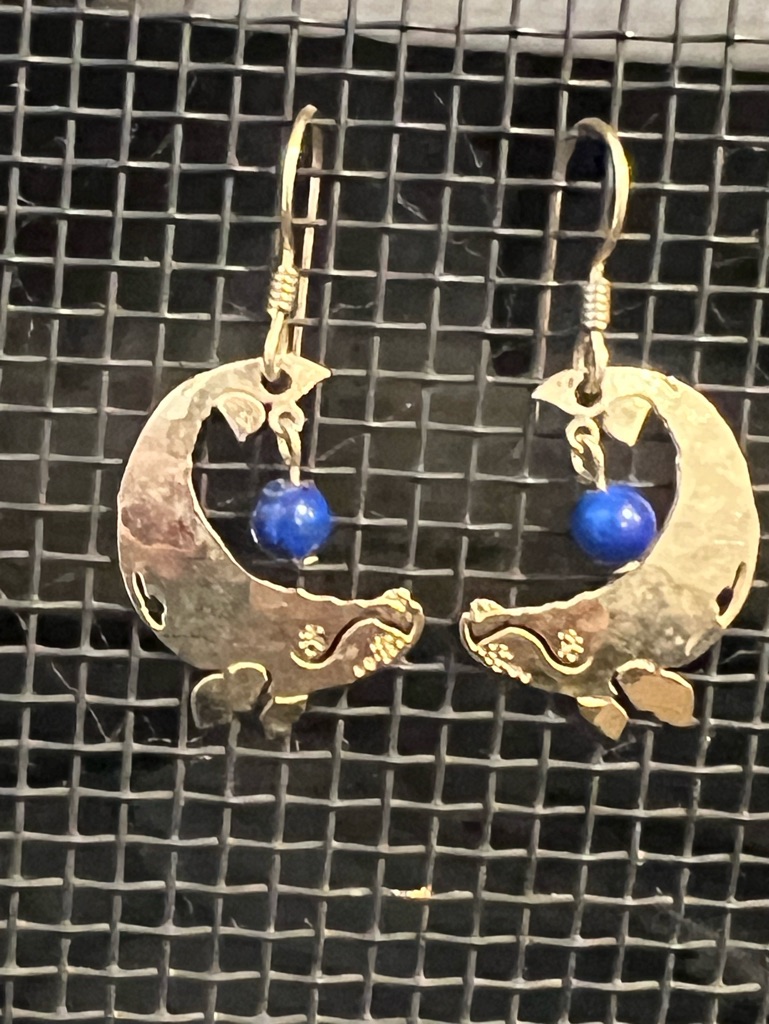 Wild Bryde Brass Whale And Lapis Dangle Earrings